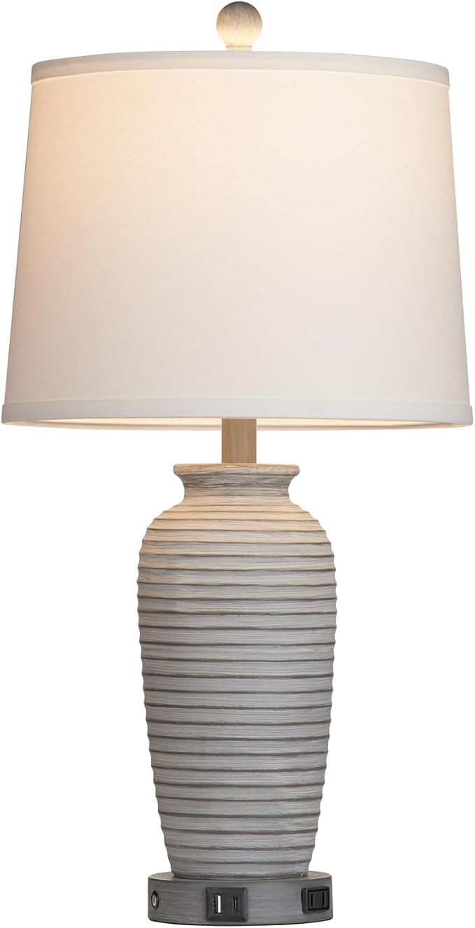 25" Farmhouse Jar Table Lamps Set of 2, 3 Way Touch Control Rustic Bedside Lamps with USB A+C Ports & AC Outlet, Pot Nightstand Lamps for Bedroom Living Room (LED Bulbs Included) - Bloomnest