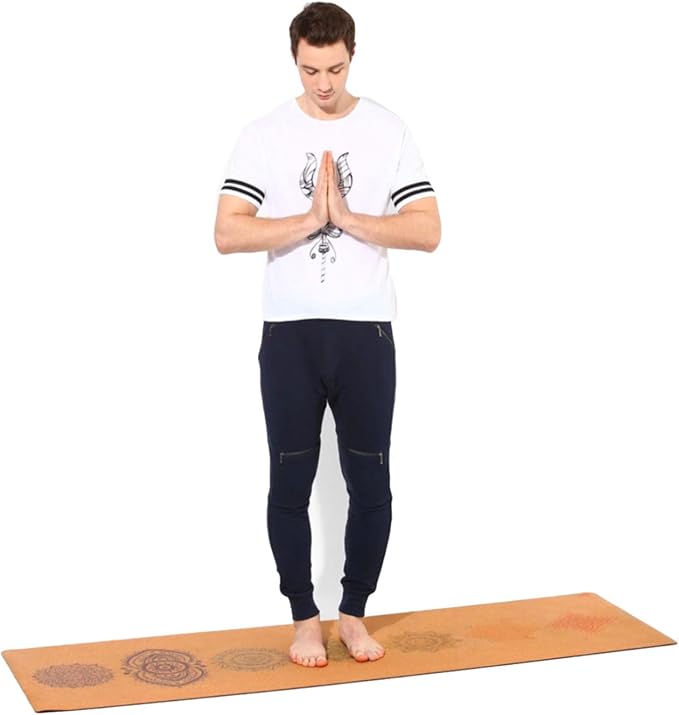 Shakti Warrior Chakra Cork Yoga Mat - Extra Long & Wide, Non Slip, Non Toxic, Great for Yoga, Pilates & Workout (84 x 27 x 2mm Thick) - Bloomnest