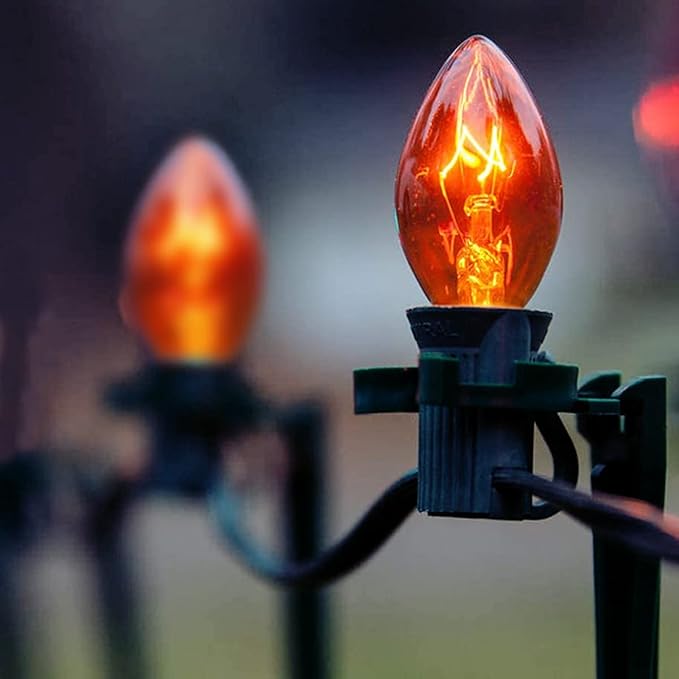 GOOTHY 25 Pack C7 Orange Halloween Light Bulbs, C7 Clear Orange Replacement Light Bulbs E12 Candelabra Base Bulbs for Halloween Christmas Outdoor String Lights Candles, Night Lights Bulbs 5W 120V - Bloomnest