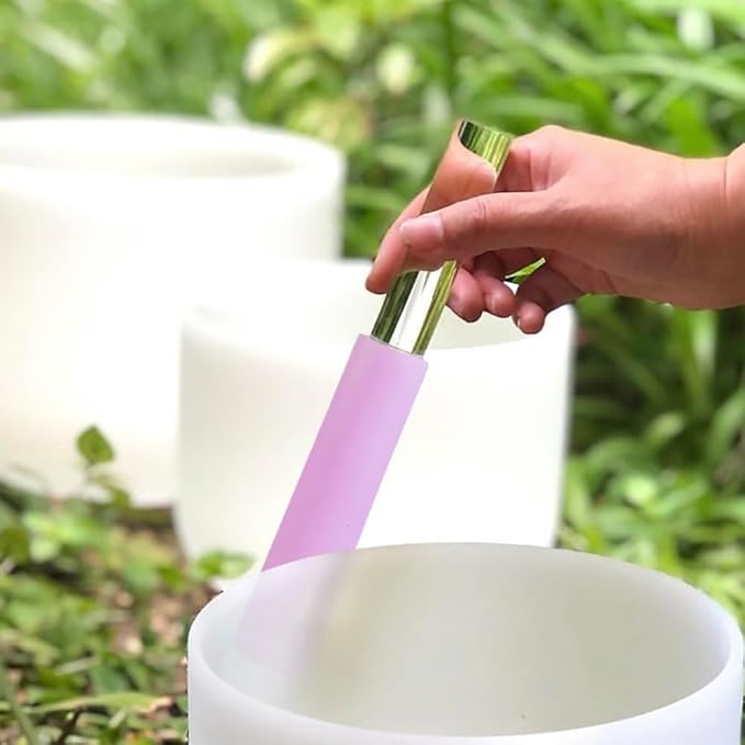Singing Bowl Mallet Clear Solid Acrylic Base Rubber Striker Mallet for Playing Quartz Crystal Singing Bowls with Bundle Pocket(Purple) - Bloomnest