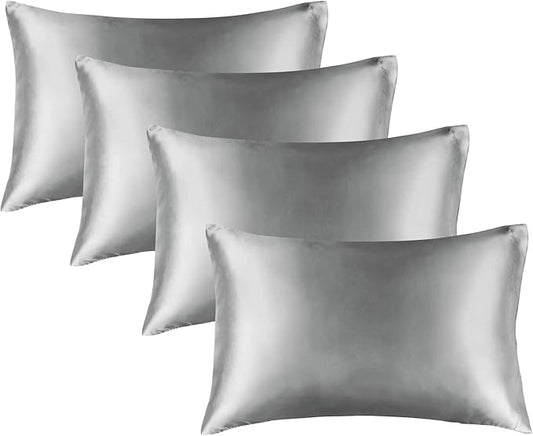 BEDELITE Satin Pillowcase for Hair and Skin, Super Soft Similar to Silk Pillow Cases 4 Pack with Envelope Closure, Cooling Pillowcases for Women Men (20"x36" King Size, Grey) - Bloomnest