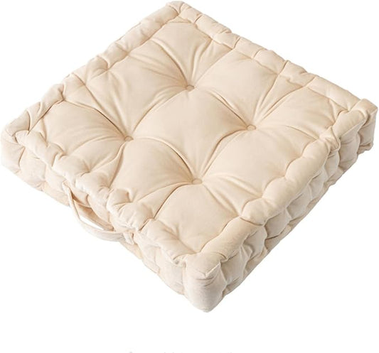 Square Floor Cushion, 15" Soft Velvet Floor Seating Pillow Cushion with Handle Thicken Decorative Floor Pillow Cushion for Yoga Living Room Balcony Outdoor Bedroom Tatami, Beige - Bloomnest