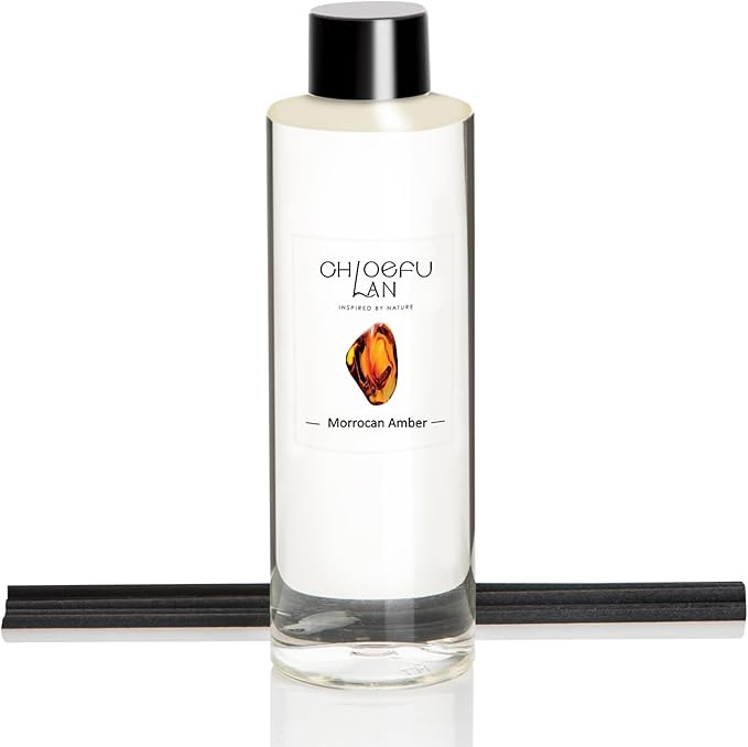 Chloefu LAN Morrocan Amber Scented Oil Diffuser Refill 6.76 fl oz Natural Essential Oil - Best for Home Bathroom Shelf Decor, 0% Alcohol, Unique Blend to Promote Sleep & Relieve Stress - Bloomnest