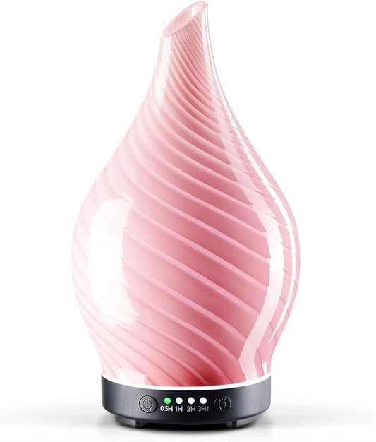 Porseme 150ml Essential Oil Diffuser Glass Color Changing Aroma Air Diffusers Aromatherapy Ultrasonic Cool Mist Humidifier 6 Running Hours Waterless Auto-Off for Sleeping Yoga Office Spa (Pure Pink) - Bloomnest