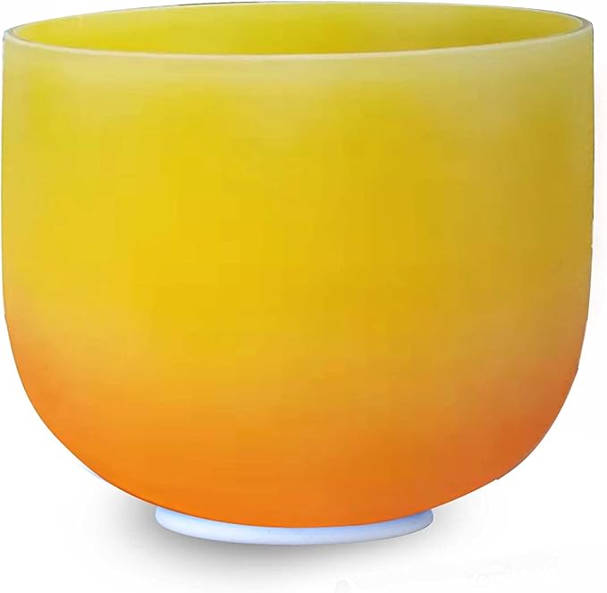 TOPFUND Orange Yellow E Note Crystal Singing Bowl Solar Plexus Chakra 10 inch with Heavy Duty Carrying Case and Suede Mallet