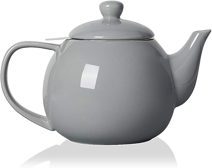 Sweejar Porcelain Teapot with Removable Stainless Steel Infuser,Microwave & Dishwasher Safe Tea Pots for Loose Tea,Tea Infuser Pots for Chrismas Women Gift (30oz Gray) - Bloomnest