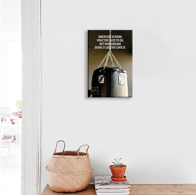 Motivational Boxing Wall Art "Discipline is Doing What You Hate..." Inspirational Gym Wall Decor Fitness Motivation Poster Printed Canvas for Study Room Bedroom Home Framed[12" W X 18" H] - Bloomnest