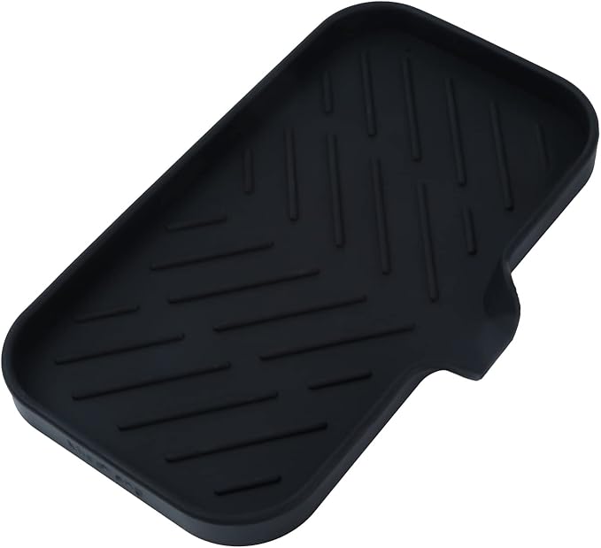 Silicone Bathroom Soap Dishes with Drain Spout-Bathroom and Kitchen Sink Organizer,Sponge Holder,Dish Soap Tray,Perfect for Dispenser,Scrubber,Bottle,Cup on Sink or Counter-Black 9.6"×5.3" - Bloomnest