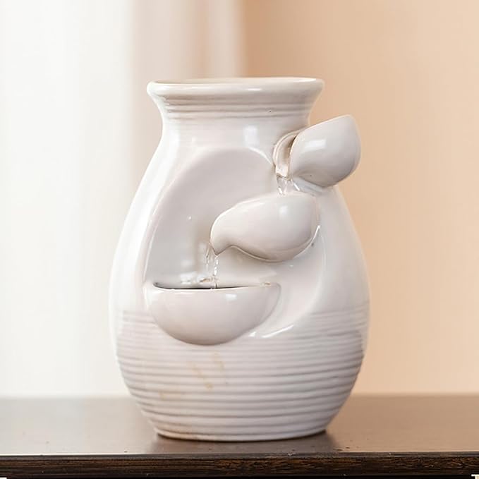 Ceramic Tabletop Desktop Fountain Water Feature Waterfall Home Indoor Decoration (White) - Bloomnest