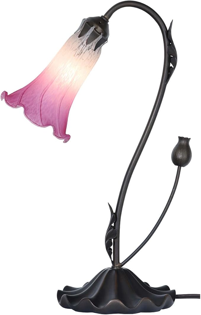 Bieye L10846 Lily Flower Blown Glass Accent Table Lamp for Living Room Bedroom Decoration (1-Light, Pink) - Bloomnest