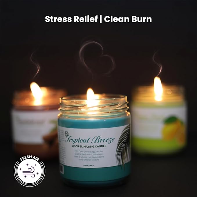 Candle Set Tropical Breeze Odor Eliminating – 2 Pack - 12oz – Long-Lasting Soy Wax Candles – Neutralizes Pet, Kitchen & Smoke Odors – Clean Burn, Eco-Friendly, Aromatherapy Candle - Bloomnest
