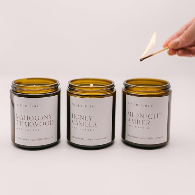 River Birch Candles Oakmoss + Amber Scented Candle | Premium, All-Natural, Non-Toxic, Soy Wax, Amber Jar | 8.5oz 40 Hr Burn Time | Cozy Relaxing Gifts for Home - Bloomnest