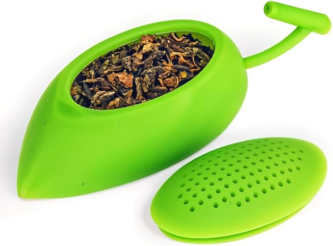 Cute Tea Infuser Silicone Tea Strainer Filters, Fine Mesh with Built-in Plunger Reusable Two Sides Strainers for Loose Tea/Tea Bag/Herbal/Spice Portable Teaware Accessories, Green-1 Pack - Bloomnest
