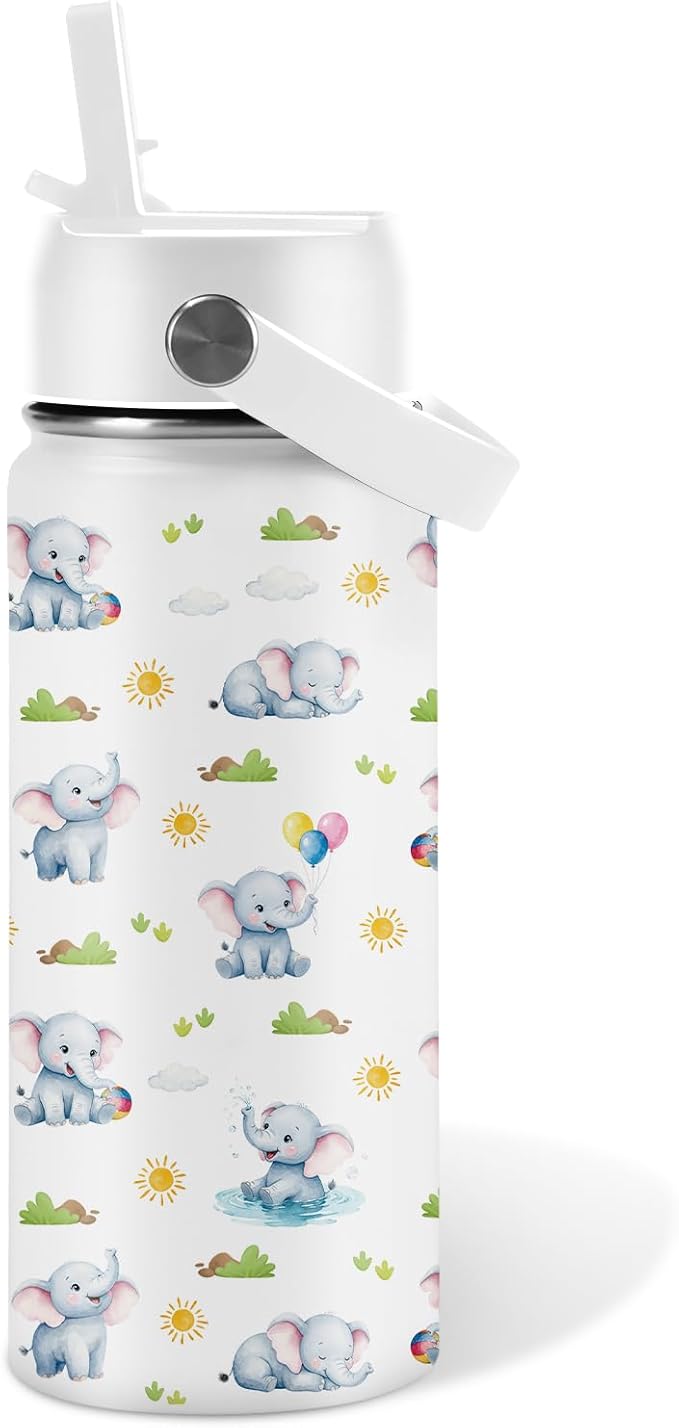 Elephant Tumbler 16 oz Elephant Gifts For Women Water Bottle with Straw Lid, Stainless Steel Insulated, Leak Proof, BPA - Free, Cute Elephants Coffee Mug for Birthday, Christmas, Travel (1pc) - Bloomnest