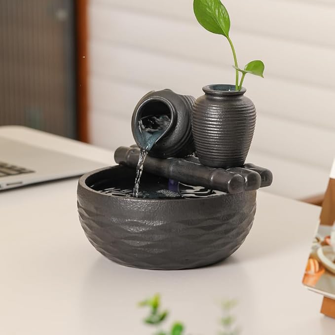 Ceramic Tabletop Desktop Fountain Water Feature Decoration Indoor Home Office - Bloomnest