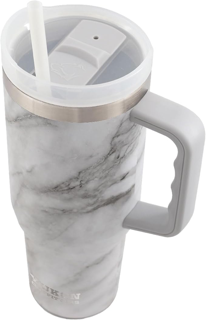 Yukon Outfitters Fit Forty 40oz Double Wall Vacuum Insulated Stainless Steel Tumbler with Reusable Straw & Ergonomic Handle | For Hot or Cold Beverage, White Marble - Bloomnest