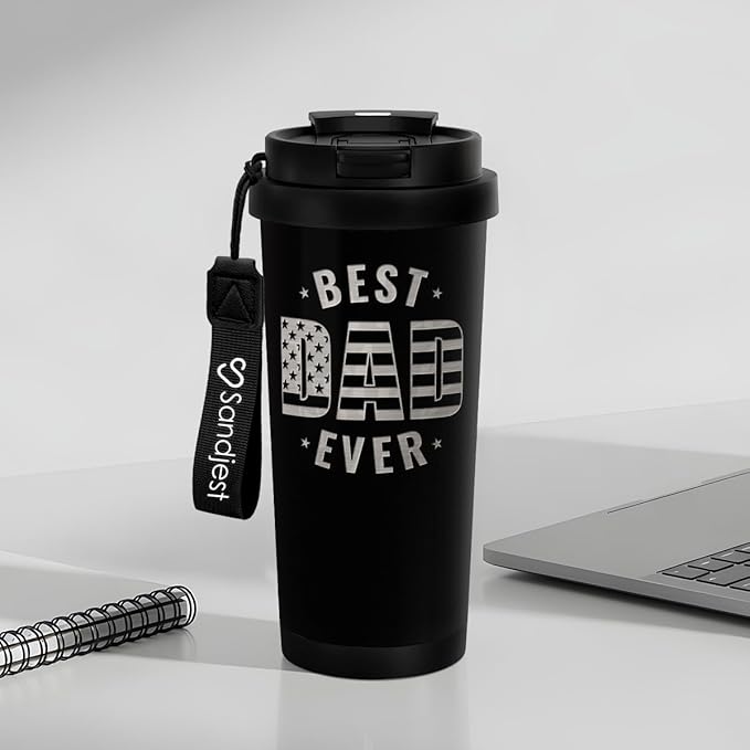 Dad Tumbler from Daughter- Stainless Steel 2-in-1 Lid Coffee Tumbler 18 oz, Best Dad Ever Insulated Travel Mug Gift for Men Husband Dad, Birthday Christmas 4th of July (American Flag) - Bloomnest