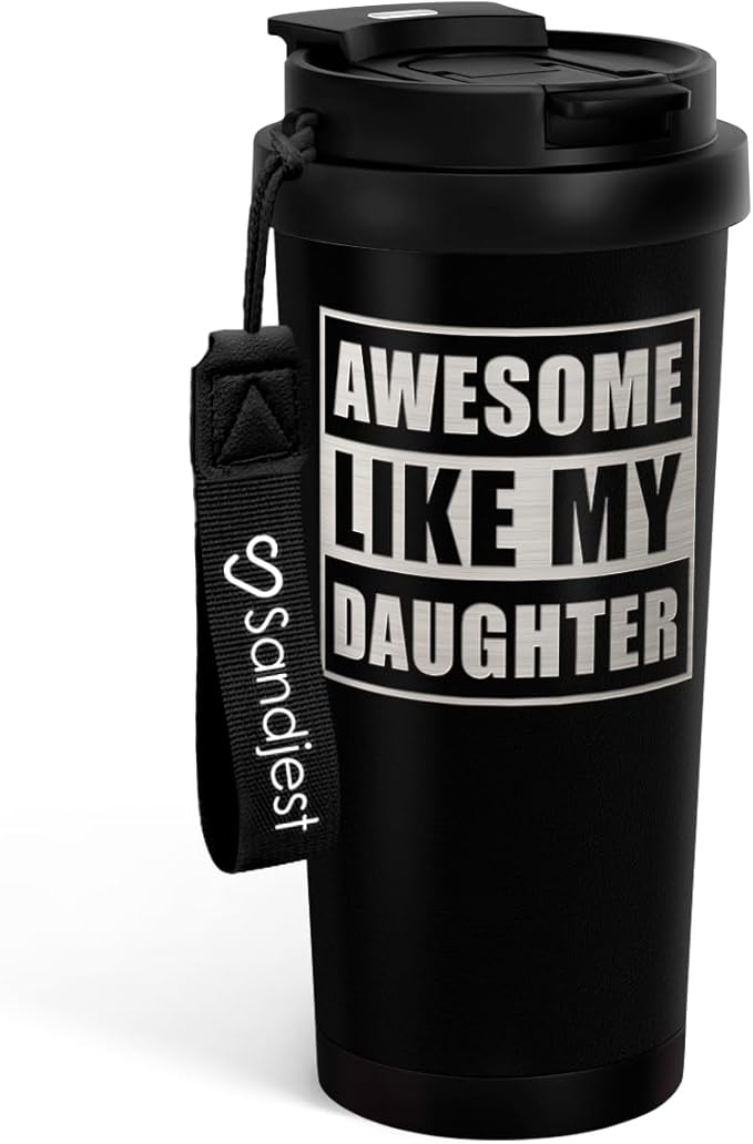 Dad Tumbler from Daughter - Stainless Steel 2-in-1 Lid Coffee Tumbler 18 oz, Awesome Like My Daughter Insulated Travel Mug Gift for Men Husband Dad, Birthday Christmas Father's Day - Bloomnest