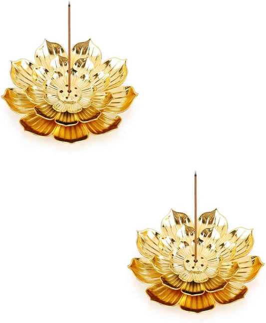 Accmor Zinc Alloy Incense Holder, Lotus Stick Incense Burner, Incense Holder for Stick/Coil/Cone Incense with Ash Catcher, Gold, 2 Pack - Bloomnest