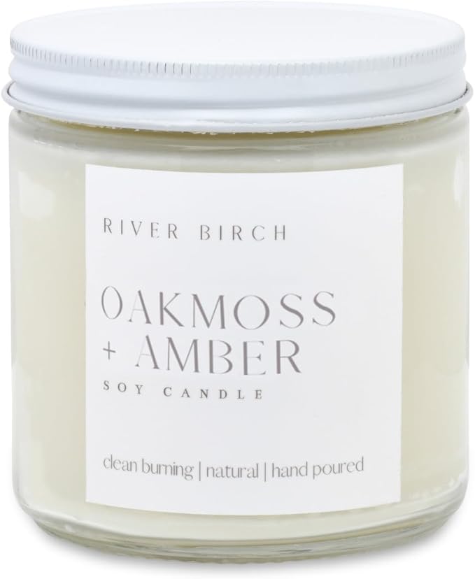 River Birch Candles Oakmoss + Amber Scented Candle | Premium, All-Natural, Non-Toxic, Soy Wax | 16oz 90 Hr Burn Time | Cozy Relaxing Gifts for Home - Bloomnest