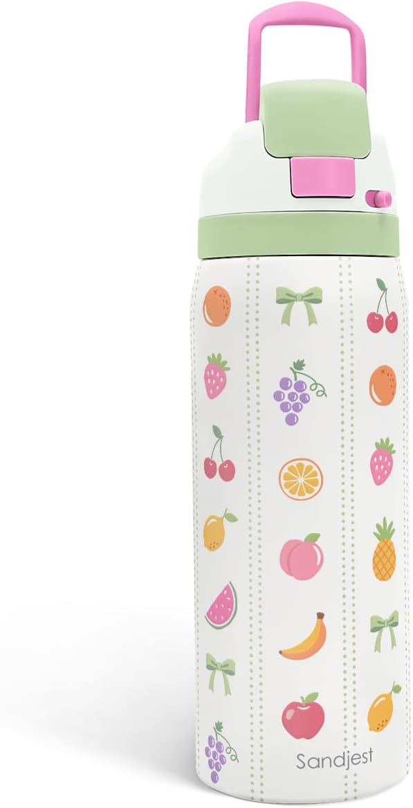 Fruits Stainless Steel Water Bottle, Vacuum Insulated, Push-Button Lid, 32 oz, Gifts for Women Girls Friends Teens Birthday Christmas SANDJEST
