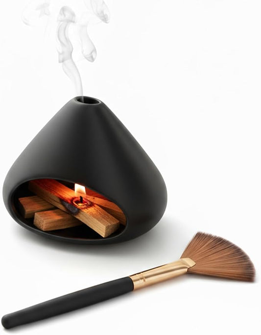 Palo Santo Holder Incense Burner, Sage Sticks Holder, Zongzi Clay Smudge Bowl with Chimney, Mini Cone Ceramic Fireplace for Cedar, Yoga, Sleep, Home Decor, Anxiety Relief Meditation for Women (Black) DIDIBIRD