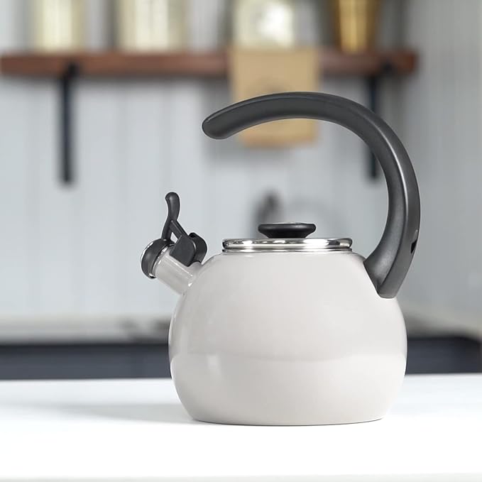 Circulon Enamel on Steel Whistling Teakettle/Teapot With Flip-Up Spout, 2 Quart - Gray