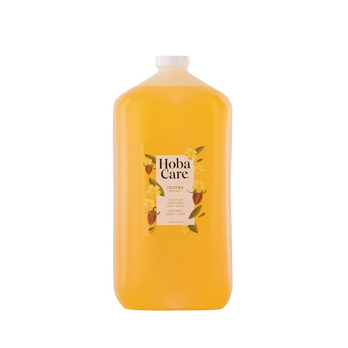 HobaCare Bulk Jojoba Oil - 100% Pure Hexane Free Unrefined Carrier Oil for Soap Making, Hair, Face, Beard, Scalp, Skincare Spa - Natural, Vegan, Long Shelf Life (128 oz Gallon) - Bloomnest