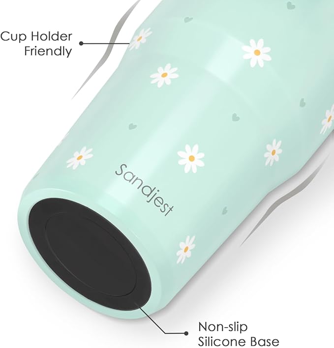 SANDJEST Daisy Stainless Steel Straw Lid Tumbler 30oz with Carry Handle for Women Girls, Insulated Travel Coffee Cup, Gift for Sports Outdoor Workout Christmas Birthday (Mint) - Bloomnest