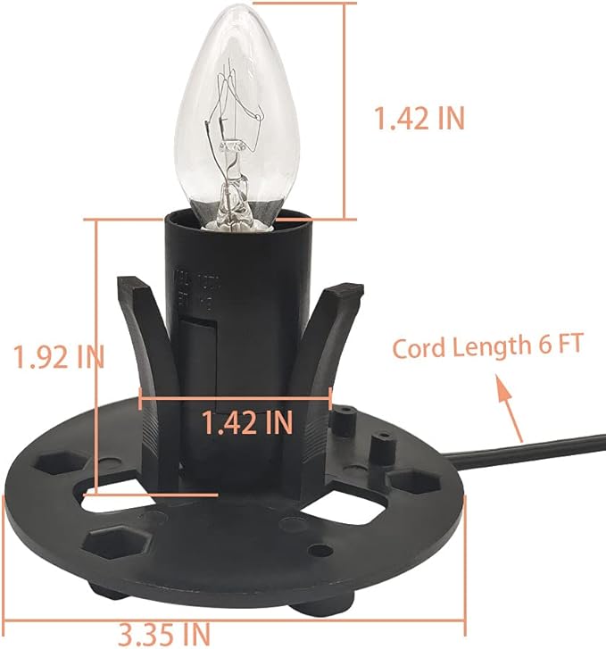 Himalayan Salt Lamp Cord with Dimmer Switch and Bulbs, 6FT Original Replacement Cord with Base Assembly 3.35 Inches, 6-Pack 15 Watt E12 Halogen Salt Lamp Bulbs for Salt Rock Lamp