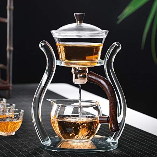 RORA Glass Teapot Set Semi Automatic Drip Rotating with Infuser Lazy Kungfu Tea pot Set (Glass) - Bloomnest