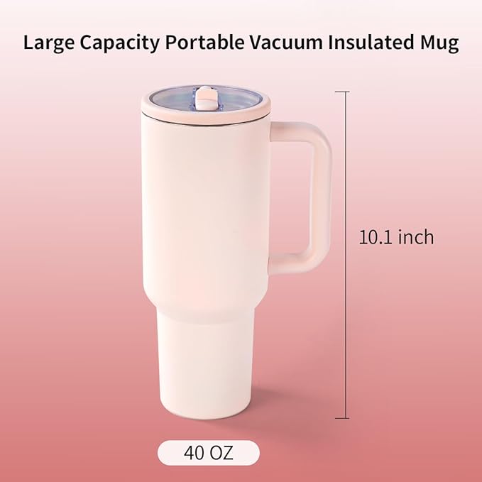 40 oz Insulated Tumbler with Handle,Flip Straw,Lid & Rubber Base Stainless Steel Water Bottle - Leak Proof Vacuum Insulated Mug BPA Free Reusable Travel Cup Gifts for Women/Men (light blue) - Bloomnest