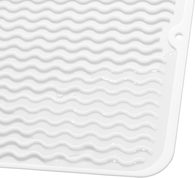 Silicone Dish Drying Mat for Multiple Usage,Easy clean,Eco-friendly,Heat-resistant Silicone Mat for Kitchen Counter or Sink,Refrigerator or Drawer liner White M 12 inches x 12 inches - Bloomnest