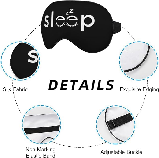Sleep Warning Silk Eye Mask Sleep Mask Cute and Simple Black Eye Mask with Adjustable Strap Lightweight for Women Work Travel Night Sleep - Bloomnest