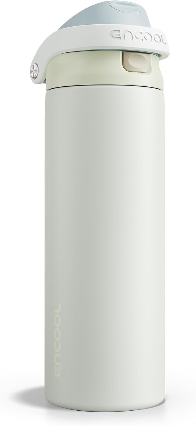 ENCOOL Leakproof Insulated Water Bottle with Straw Dual-Sip Water Bottle Bag-Safe Design for Work, Commute & Gym – Keeps Drinks Cold All Day, 24 oz, Cloud-Hill White ENCOOL