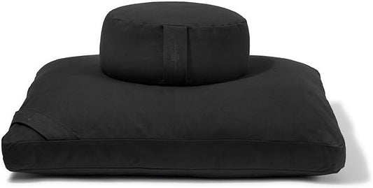 Meditation Cushion Set by renoo - Durable Comfortable Organic Cotton, Linen, Hemp - Modern Zafu Zabuton - Buckwheat Kapok Filled Floor Pillow Yoga Bolster in 15 Colors Washable Cover