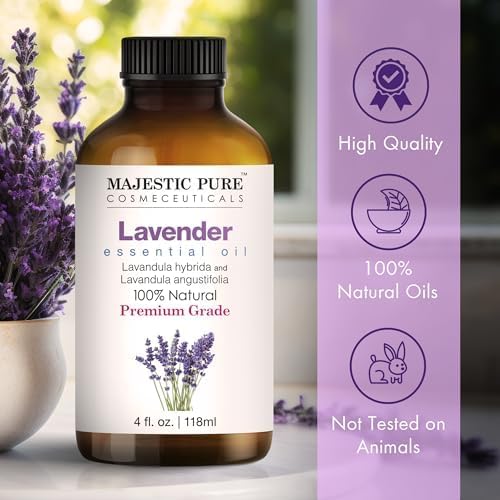 Majestic Pure Lavender Essential Oil with Glass Dropper - Huge 4 Fl Oz - 100% Pure and Natural Lavender Oil - Premium Grade Essential Oils for Diffuser, Aromatherapy, Soap and Candle Making - Bloomnest