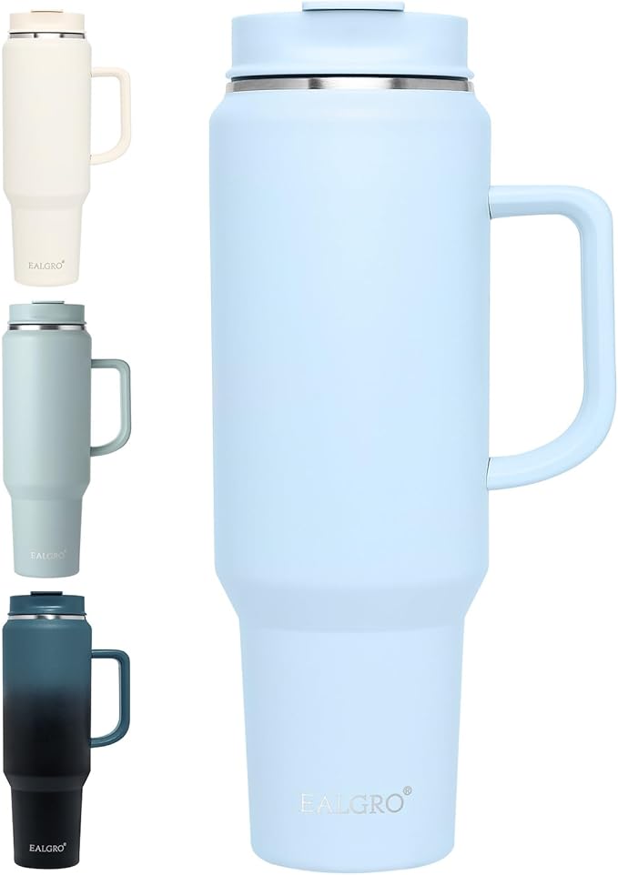 50 oz Tumbler with Handle, Insulated Tumblers with Lid and Straw, Large Metal Sports Water Bottle Jug, Thermal Stainless Steel Travel Coffee Mug Cup, Blue - Bloomnest