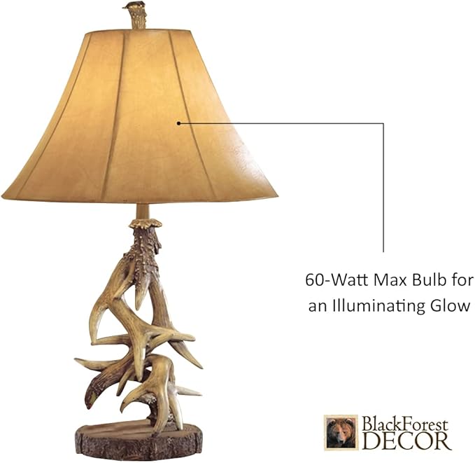 BLACK FOREST DECOR - Faux Antler Table Lamp for Cabin, Living Room, Nightstand, Desk - Rustic Lighting Décor - 28.5" x 18" - Bloomnest