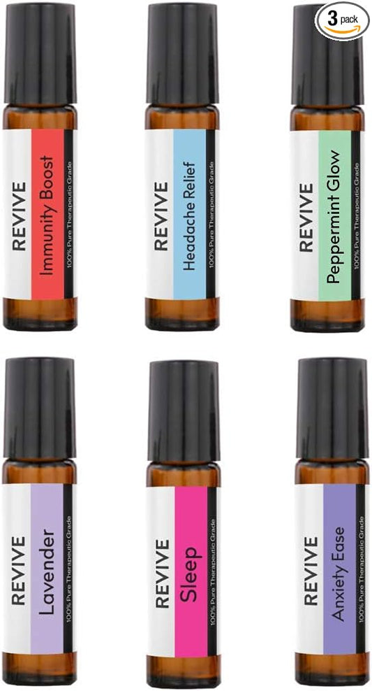 Top 6 Roll-Ons Kit by Revive Essential Oils - 100% Pure Therapeutic Grade, For Diffuser, Humidifier, Massage, Aromatherapy, Skin & Hair Care - Cruelty Free - Unrefined Oils With No Fillers. - Bloomnest
