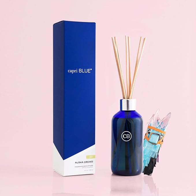Capri Blue Aloha Orchid Reed Diffuser Set - Includes Reed Diffuser Sticks, Fragrance Oil, and Glass Bottle - Luxury Scented Room Fresheners - Cobalt Blue (8 fl oz) - Bloomnest