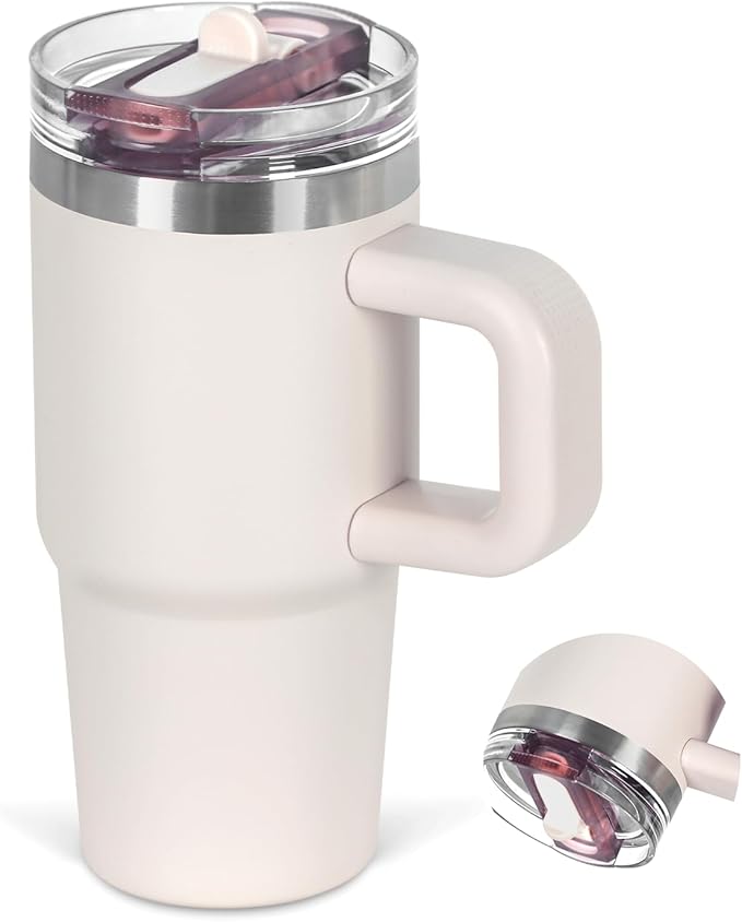 Cosictic 14 Oz Flip Straw Tumbler with Handle for Kids, Stainless Steel Double Wall Insulated Cup for Children with Flip Top Lid, 14 Oz Leak-proof Cups for Kids,Rose Quartz - Bloomnest