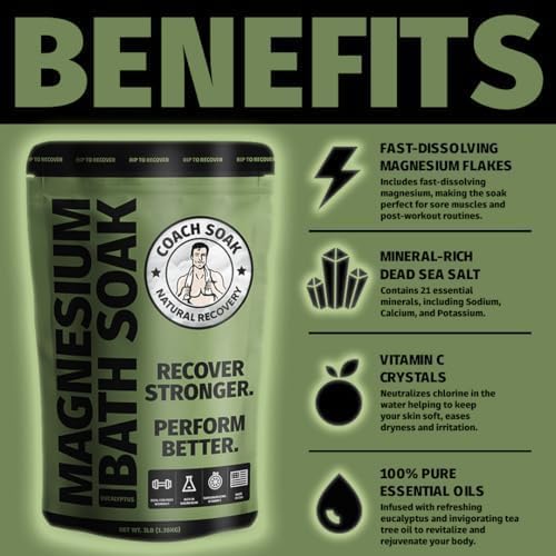 5 Pack Bundle: Coach Soak Recovery Bath Soak, Epsom Salt Bulk, Bath Salts Bulk, 5 Pack Bundle - Total of 15 Pounds (Mixed Bundle) - Bloomnest