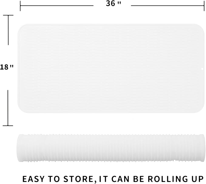 Silicone Dish Drying Mat for Multiple Usage,Easy clean,Eco-friendly,Heat-resistant Silicone Mat for Kitchen Counter or Sink,Refrigerator or Drawer Liner White 5XL 36inches x 18inches - Bloomnest