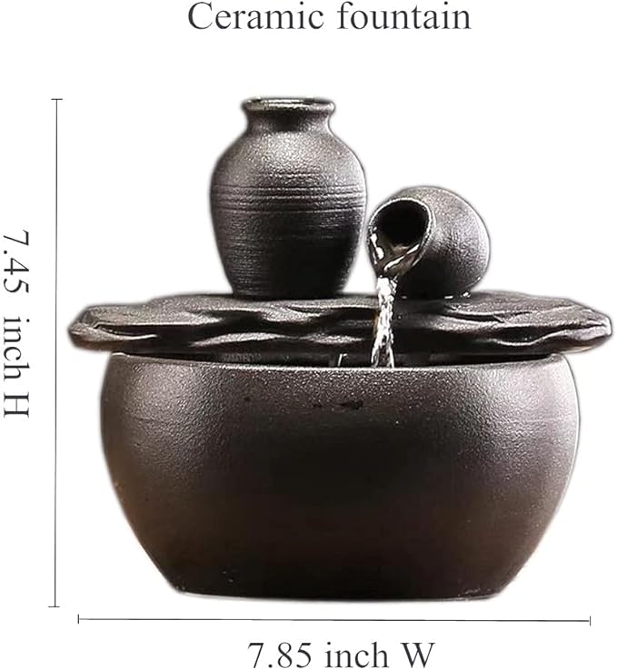 Ceramic Tabletop Fountain for Indoor and Home Decoration Table Desk Office Patio (Ceramic Pot Fountain) (Black) - Bloomnest
