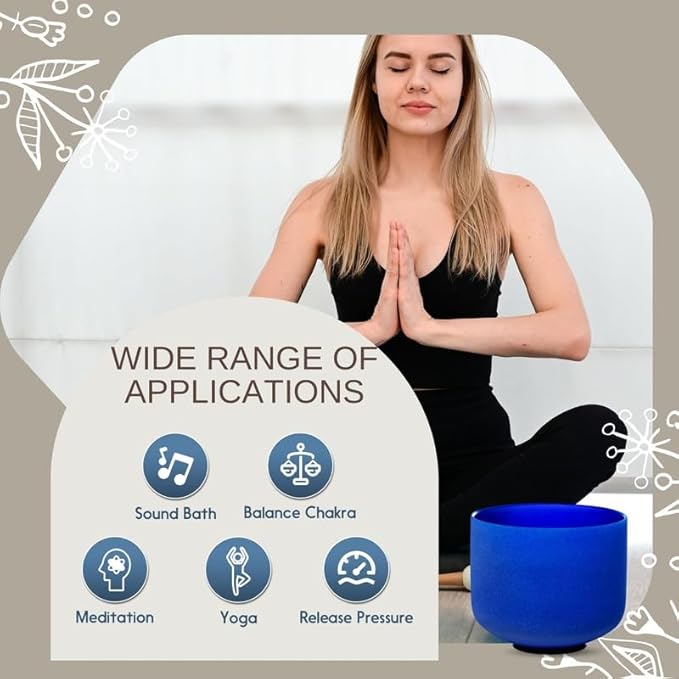 10 inch Indigo A Note Third Eye Chakra Quartz Crystal Singing Bowl, for Healing Mindfulness Meditation Yoga Sound Baths, with Rubber Mallet O-ring