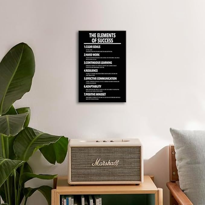 Inspirational Canvas Wall Art Motivational Positive Quote Posters The Elements Of Success Canvas Print Painting Artwork Office Living Room Classroom Wall Decor Framed Ready to Hang[12''W x 18''H] - Bloomnest