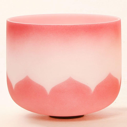 Leize Crystal Singing Bowl Lotus Design Colored Rim Chakra Tuned Quartz 12” wide Red 432hz C Note with Suede Striker