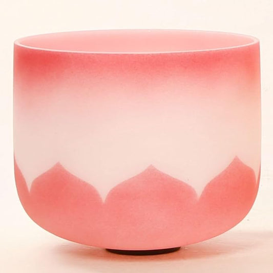 Leize Crystal Singing Bowl Lotus Design Colored Rim Chakra Tuned Quartz 12” wide Red 432hz C Note with Suede Striker - Bloomnest