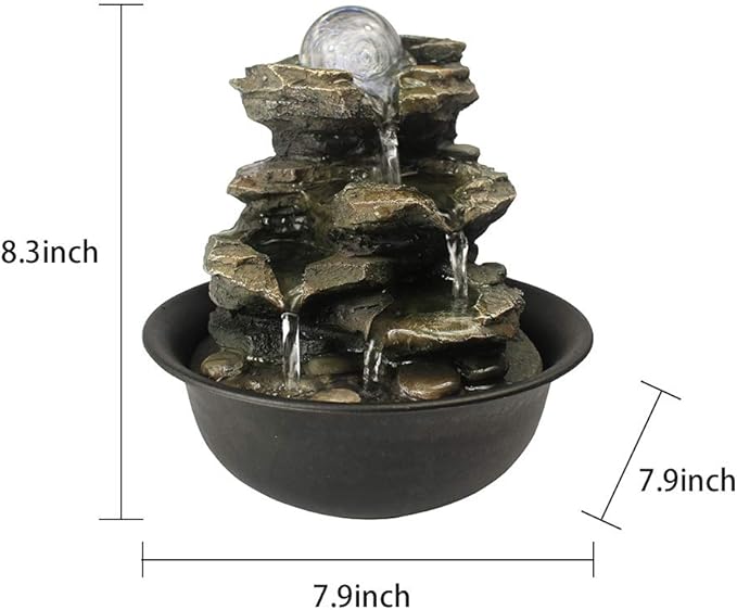 Spinning Orb Rock Cascading Tabletop Fountain, Zen Meditation Indoor Waterfall Feature with LED Light for Home Office Bedroom Relaxation - Bloomnest